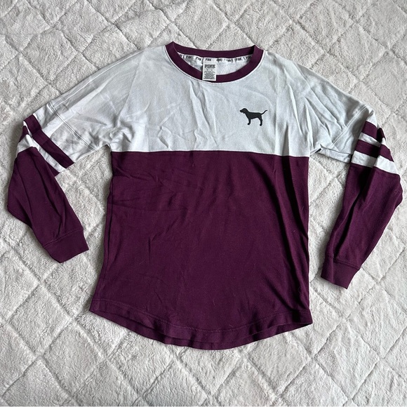 Victoria's Secret PINK | Maroon & Cream Logo Varsity Crew | Size Extra Small - Picture 2 of 10